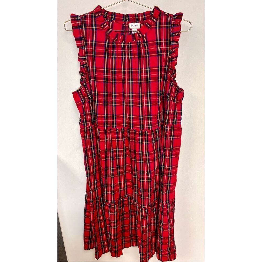 J. Crew Factory Red Plaid Ruffle Midi Dress